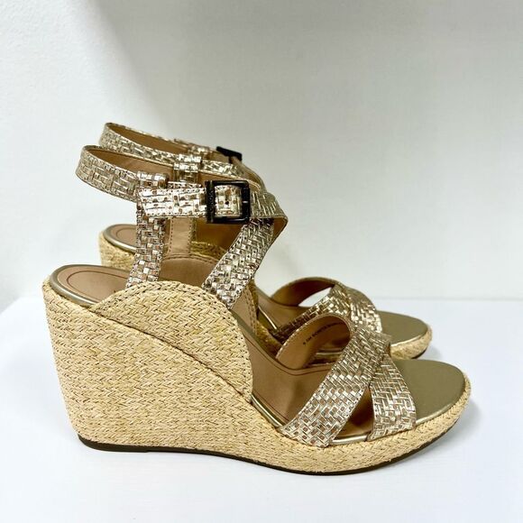 Vionic Women's Woven Gold Venus Bonita Wedges Sandals Arch Support Size